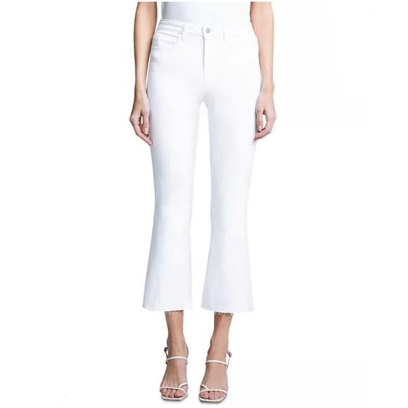 L'AGENCE Kendra High Rise Crop Flare Jeans in Blanc Size 24 - Picture 1 of 7